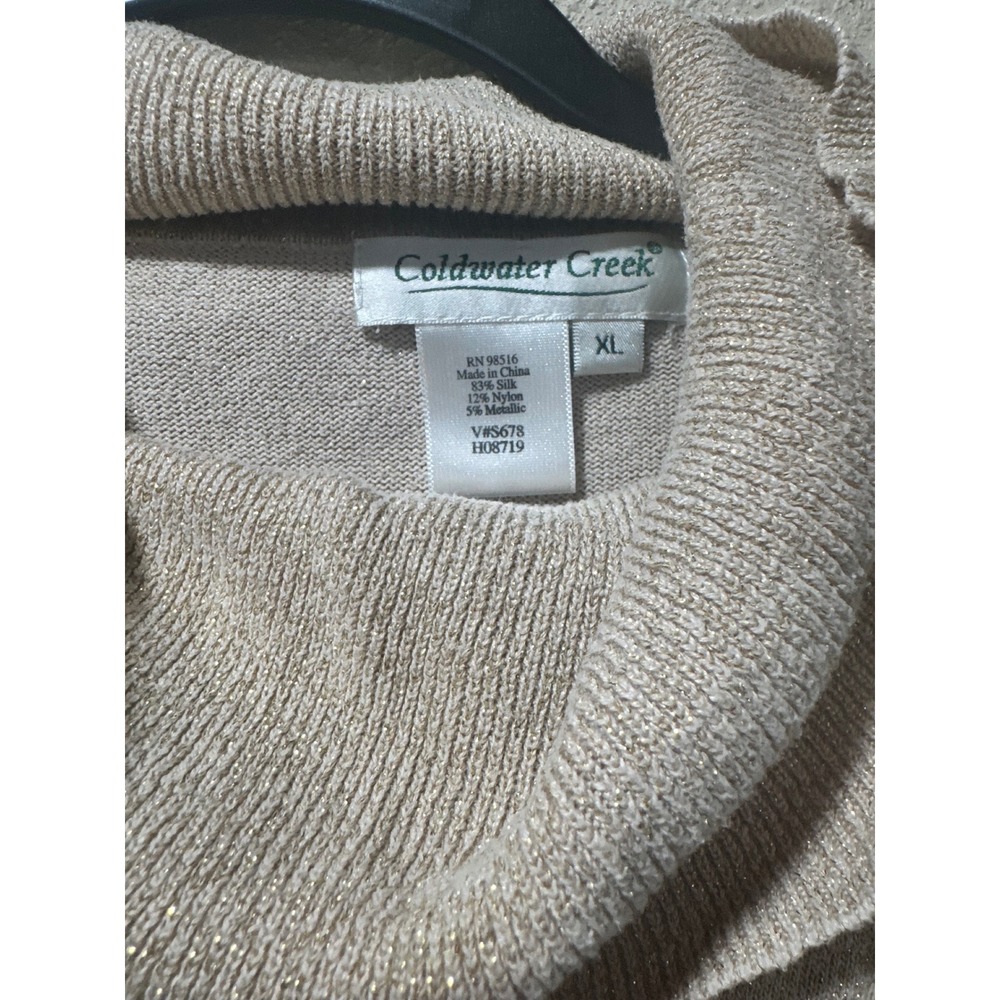 Coldwater Creek Silk Blend Cowl Neck Sweater XL Champagne Gold Metallic Shimmer - Picture 2 of 3